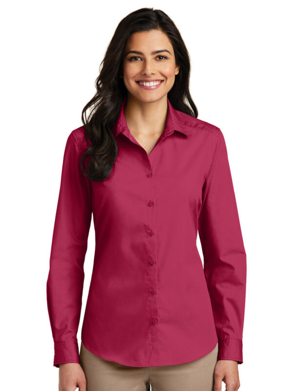 Port Authority Ladies Long Sleeve Carefree Poplin Shirt - Image 7
