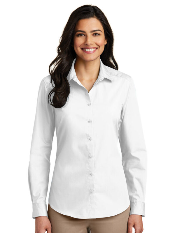 Port Authority Ladies Long Sleeve Carefree Poplin Shirt - Image 2